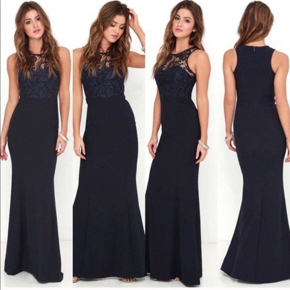Lulu’s Navy Blue Formal Lace Gown